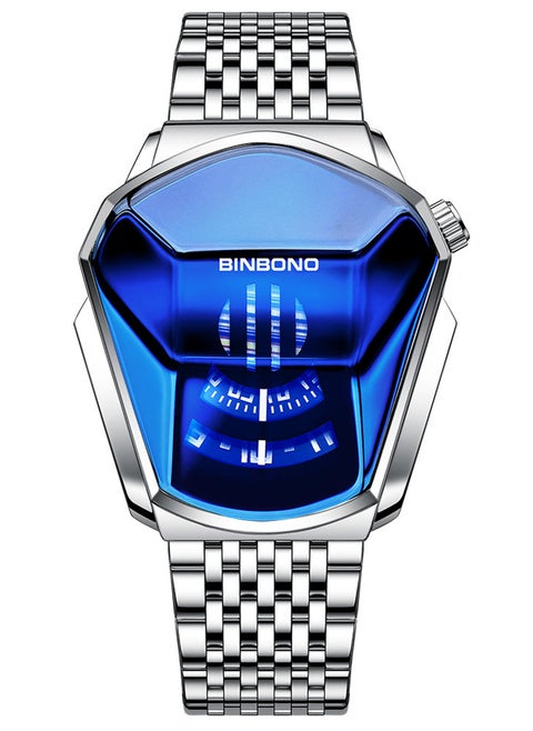 Men's Waterproof New Concept Locomotive Shaped Watch - Silver and Blue