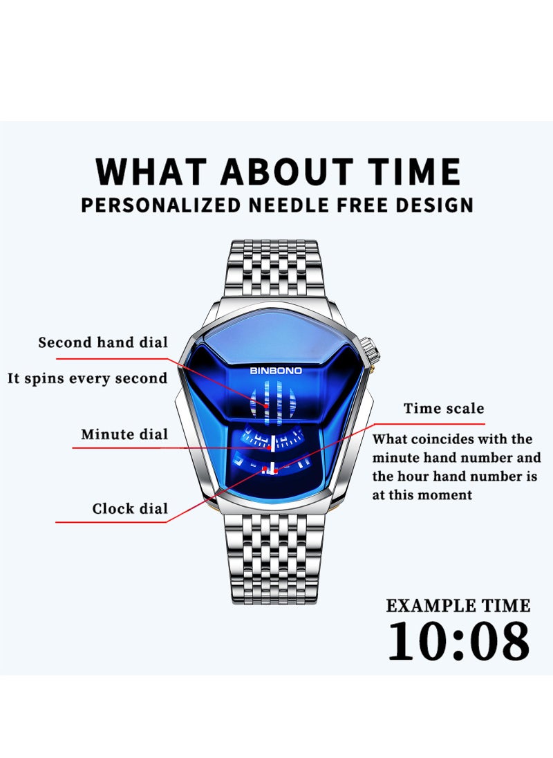 Men's Waterproof New Concept Locomotive Shaped Watch - Silver and Blue