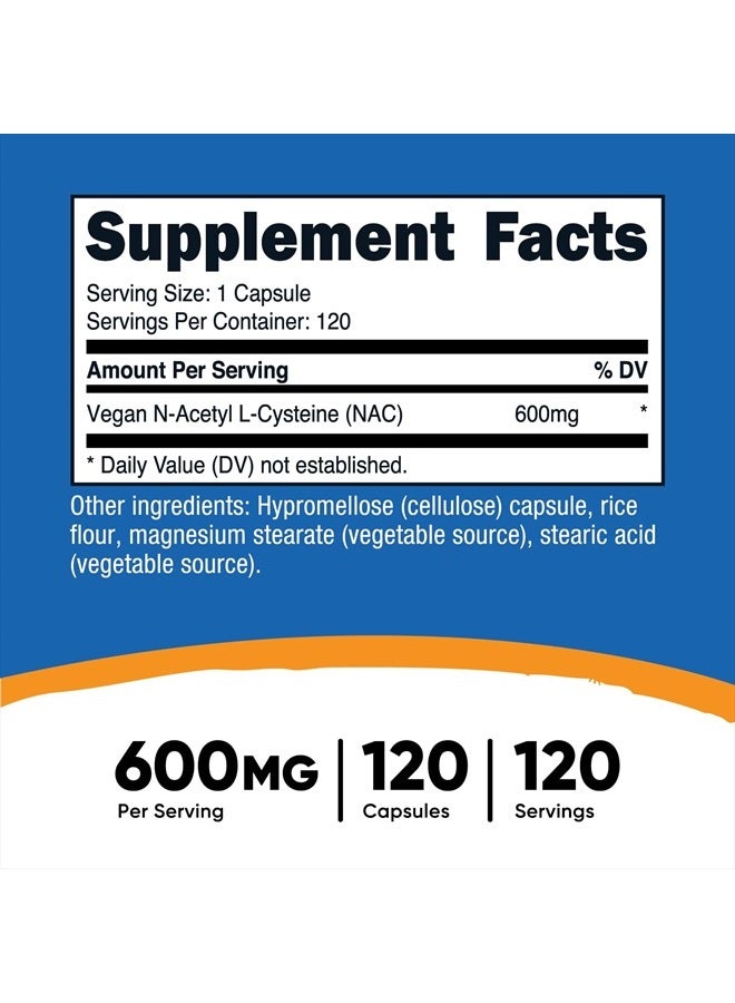 Nutricost N-Acetyl L-Cysteine (NAC) 600mg, 120 Vegetarian Capsules - Non-GMO, Gluten Free, Vegetarian Caps - Image 2