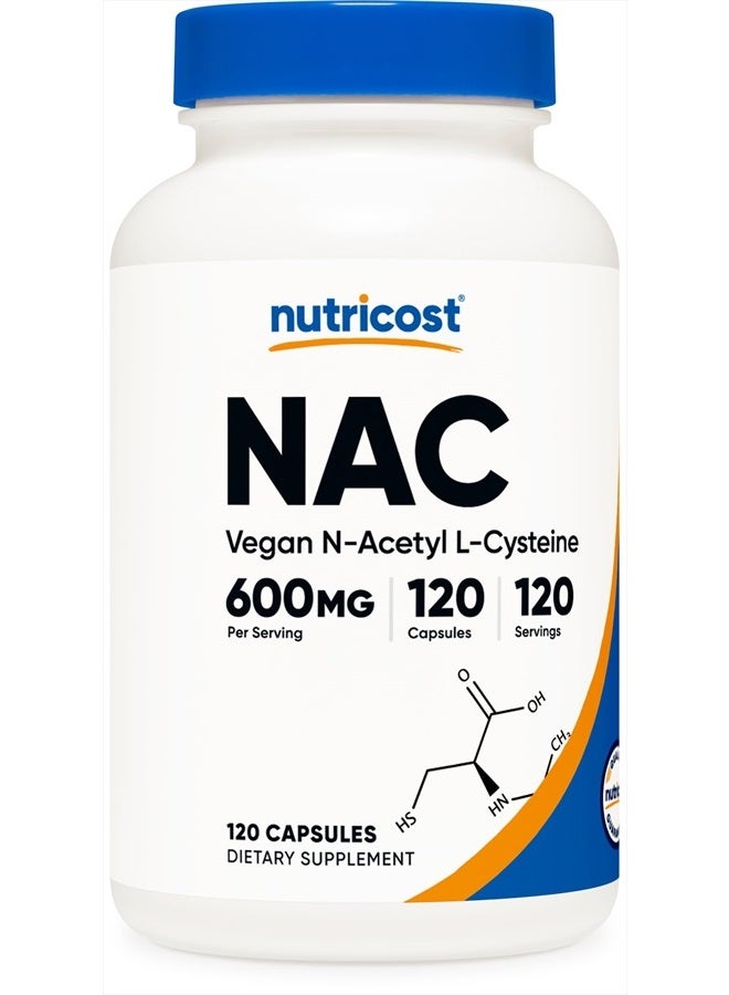 Nutricost N-Acetyl L-Cysteine (NAC) 600mg, 120 Vegetarian Capsules - Non-GMO, Gluten Free, Vegetarian Caps - Image 1