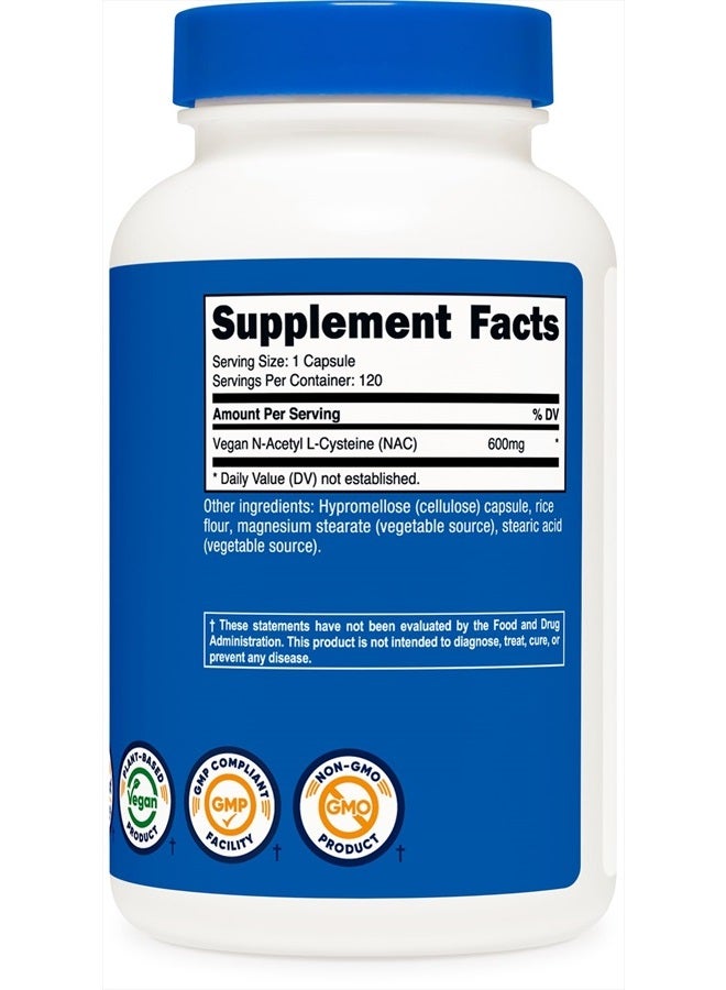 Nutricost N-Acetyl L-Cysteine (NAC) 600mg, 120 Vegetarian Capsules - Non-GMO, Gluten Free, Vegetarian Caps - Image 5