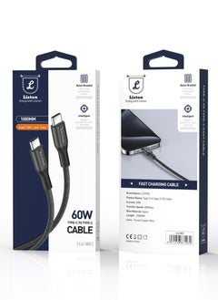 Liston Fast Charging Cable Type-C To Type-C Charger Cable (Type C On Both Ends) 60 Watts 1M Long  - Image 2