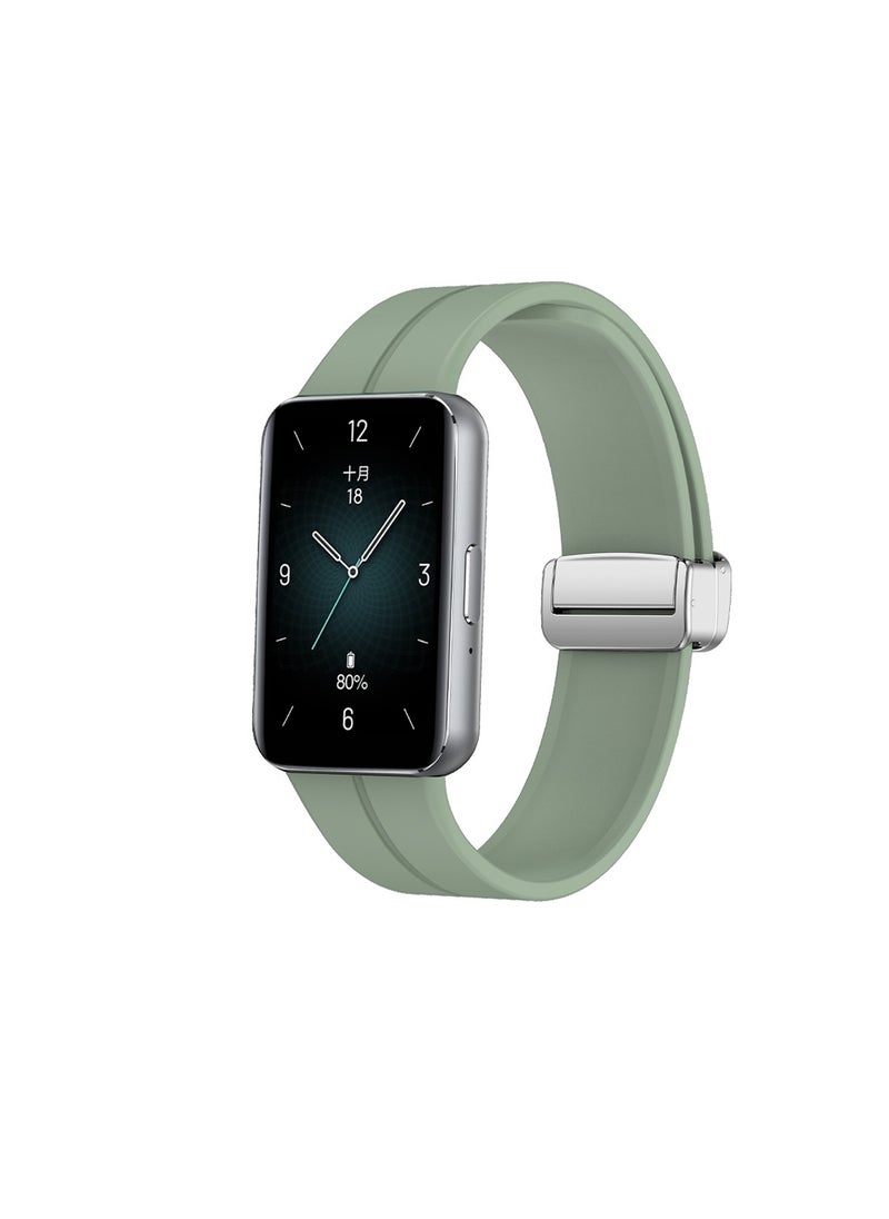 Generic - Honor Band 9 Magnetic Folding Silver Buckle Silicone Watch Band(Grey Green) - Image 1