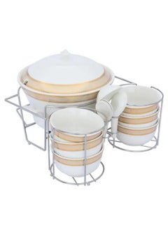 Porcelain soup set gold pattern with stand 15 pieces