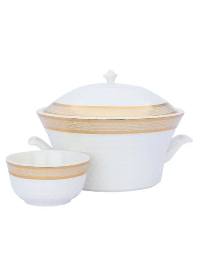 Alsaif Gallery - Porcelain soup set gold pattern with stand 15 pieces - Image 1