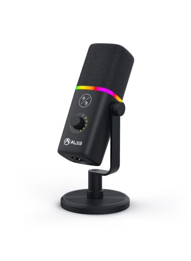 PureCast gaming microphone from AL3B, professional dynamic XLR/USB, 192kHz/24bit, with noise cancellation and RGB lighting. (BLACK) - Image 1
