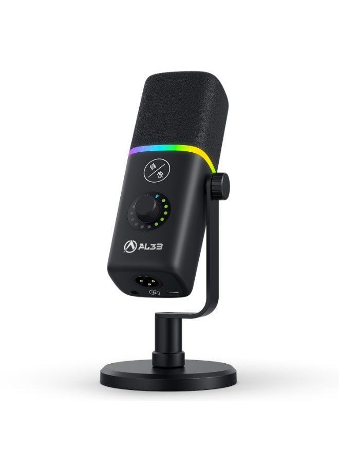 PureCast gaming microphone from AL3B, professional dynamic XLR/USB, 192kHz/24bit, with noise cancellation and RGB lighting. (BLACK) - Image 3