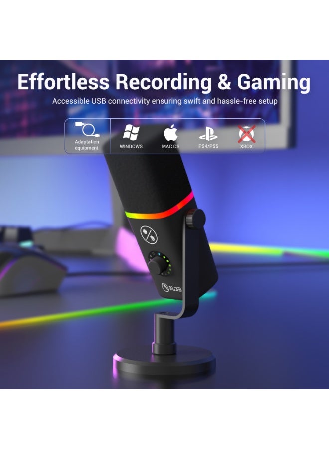 PureCast gaming microphone from AL3B, professional dynamic XLR/USB, 192kHz/24bit, with noise cancellation and RGB lighting. (BLACK) - Image 5