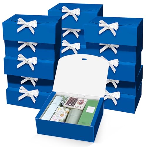 PEKGRIL 15 PCs Gift Boxes with Lids, Blue 10X8X4 Inch Gift Boxes, Bridesmaid Proposal Box with Ribbon, Kraft Paper Boxes for Wedding, Packaging, Present, Birthday, Christmas, Party - Image 1