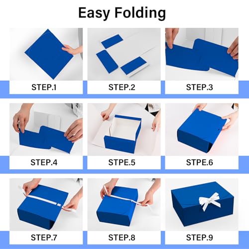 PEKGRIL 15 PCs Gift Boxes with Lids, Blue 10X8X4 Inch Gift Boxes, Bridesmaid Proposal Box with Ribbon, Kraft Paper Boxes for Wedding, Packaging, Present, Birthday, Christmas, Party - Image 4