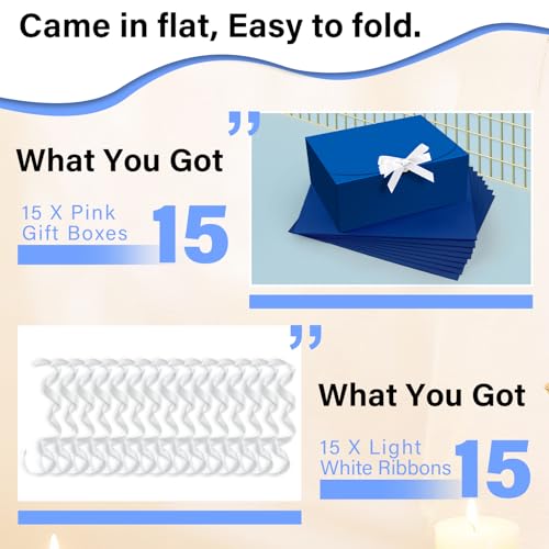 PEKGRIL 15 PCs Gift Boxes with Lids, Blue 10X8X4 Inch Gift Boxes, Bridesmaid Proposal Box with Ribbon, Kraft Paper Boxes for Wedding, Packaging, Present, Birthday, Christmas, Party - Image 5