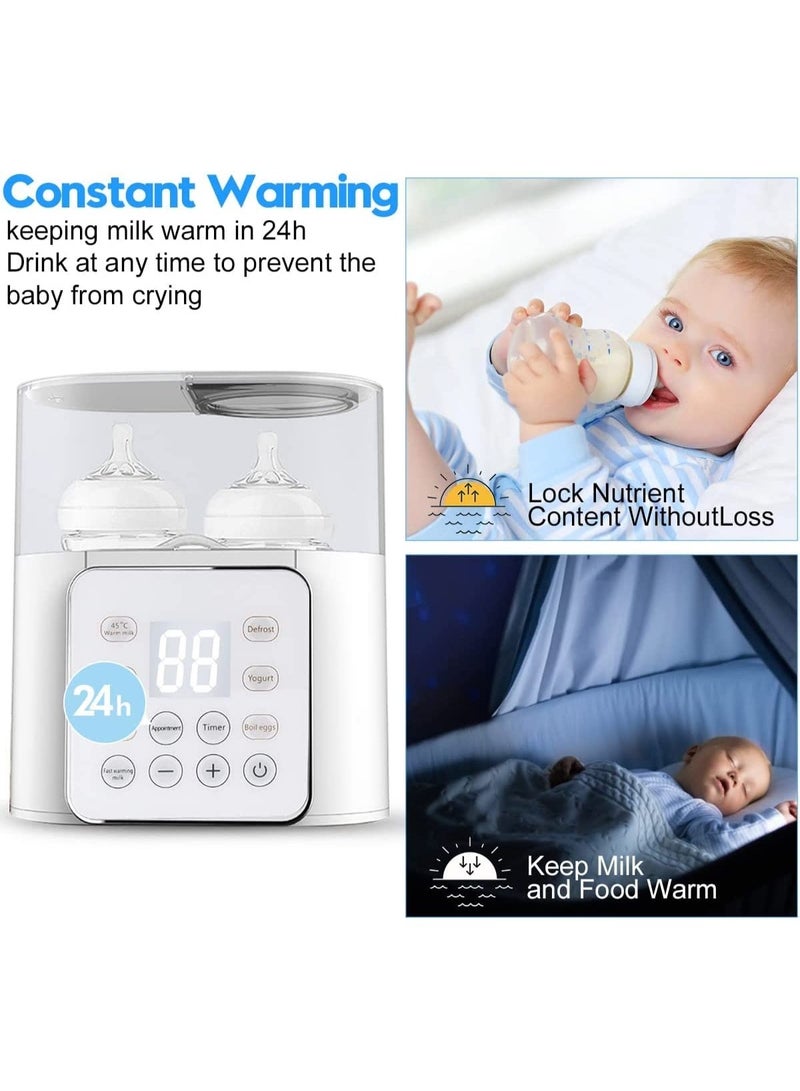 12-In-1 Baby Bottle And Breast Milk Warmer With Timer, LCD Display Accurate Temperature Adjustment, 24H Constant Mode - White - Image 5