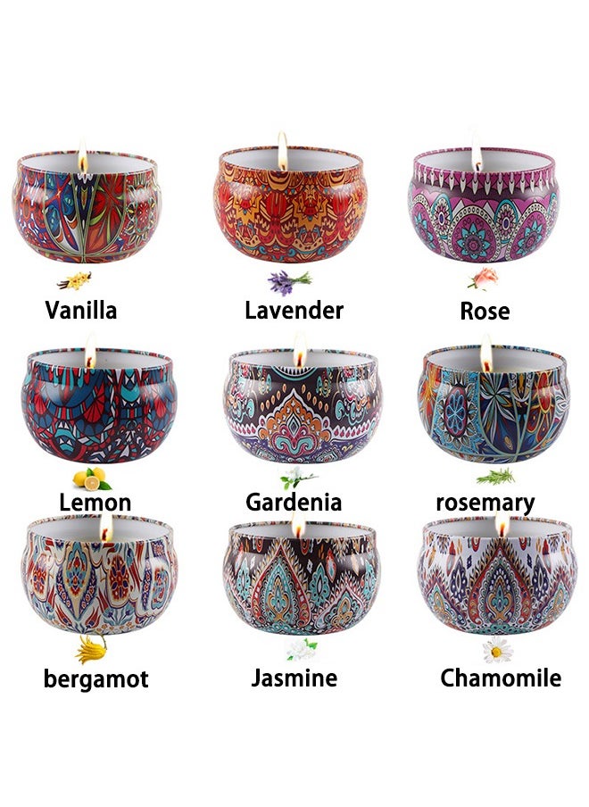 WEMART - Scented Candles Gift Set Aromatherapy Candle Smokeless with Natural Soy Wax, 9pcs Portable Relaxing Travel Tin Candle Various Fragrances Jar Candles for Bath Yoga Sleep Festival Wedding Party Gifts - Image 1