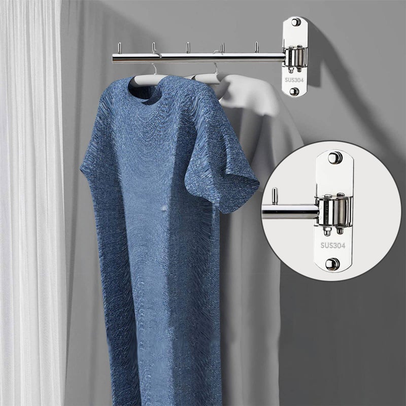 Zivisk Pack of 2 Folding Wall Mounted Clothes Hanger Rack with Swing Arm Stainless Steel Heavy Duty Coat Hook for Bathroom, Bedroom, Laundry Room - Black - Image 3