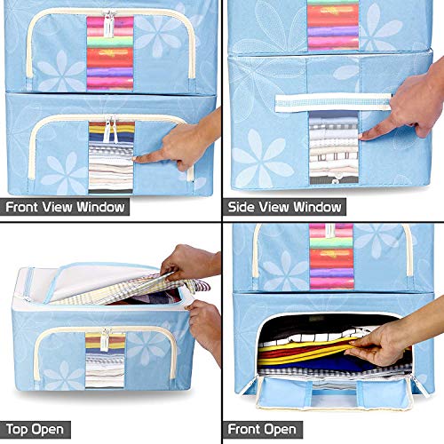 FLYNGO Foldable Steel Frame Clothes Organizer Storage Box for Wardrobe, Saree, Shirts, and Blankets (66 Ltr - Pack of 4) - Image 5