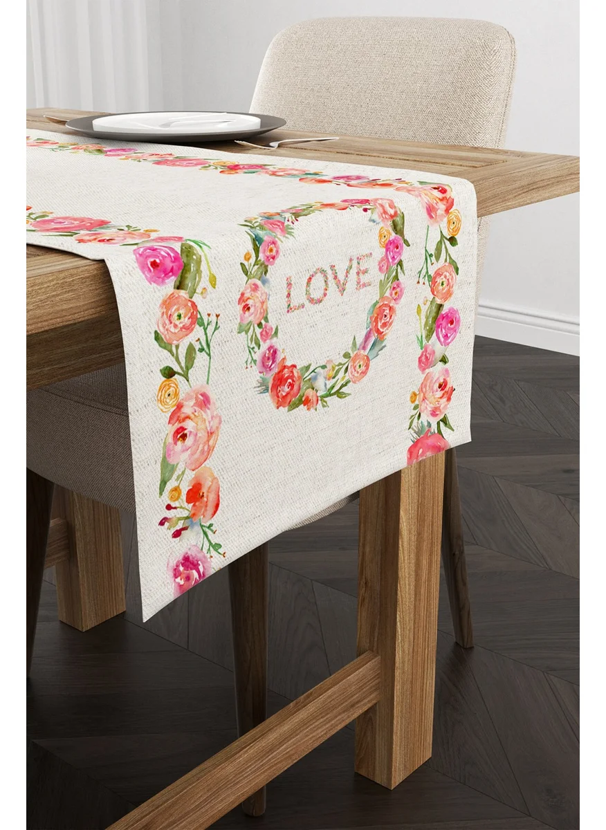 Cango Home Cream Multicolored Love Floral Patterned Digital Printed Runner CGH1030-RN