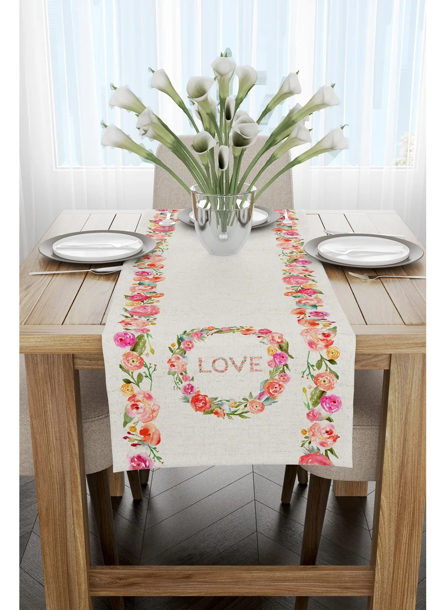 Cango Home Cream Multicolored Love Floral Patterned Digital Printed Runner CGH1030-RN