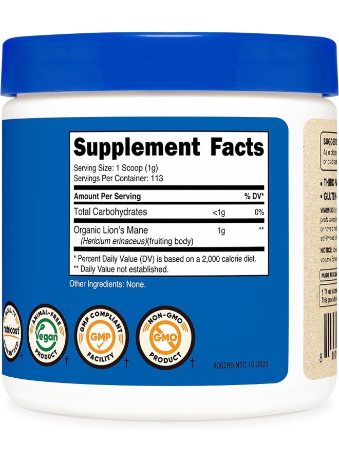 Nutricost Organic Lion's Mane Mushroom Powder 113 Grams - Certified USDA Organic - Image 5
