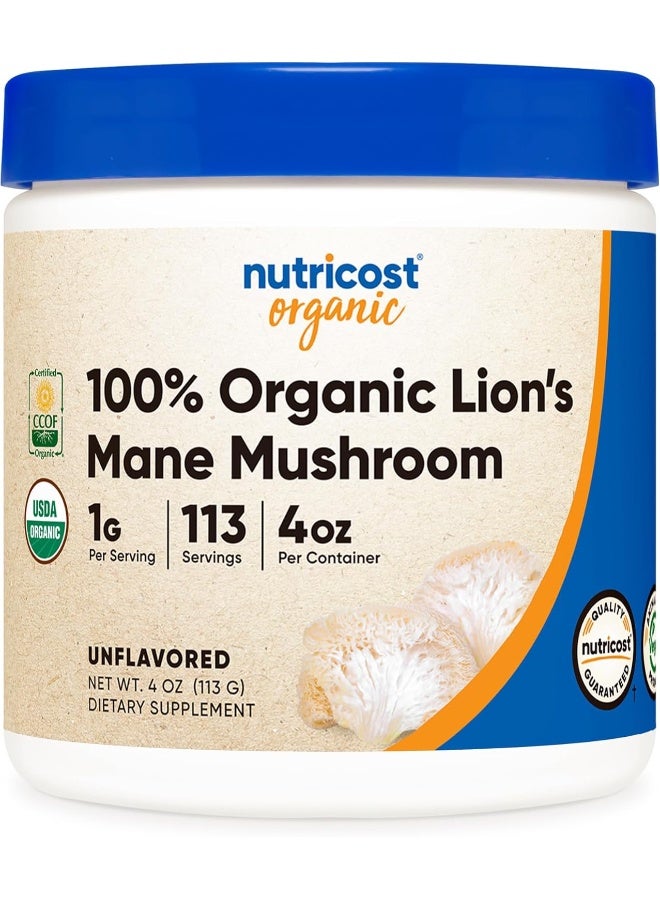 Nutricost Organic Lion's Mane Mushroom Powder 113 Grams - Certified USDA Organic - Image 1