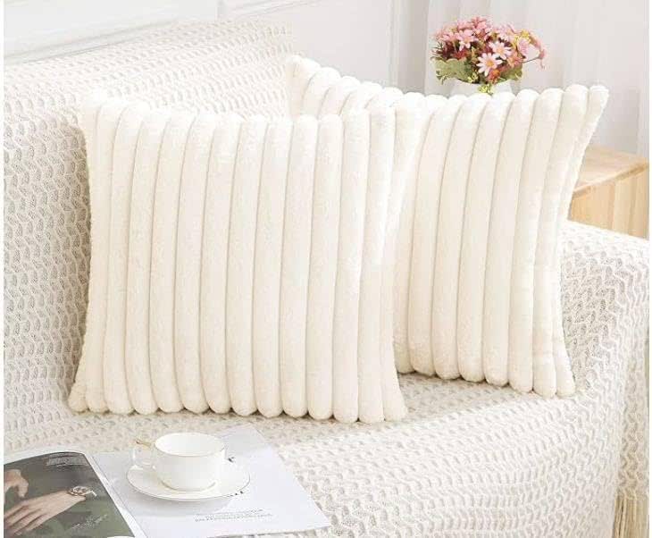Generic Faux Fur Throw Pillow Covers, Cream White, 45x45 cm, Soft Plush Cushion Cases with Zipper Closure, 2 Pack .flo (off white)