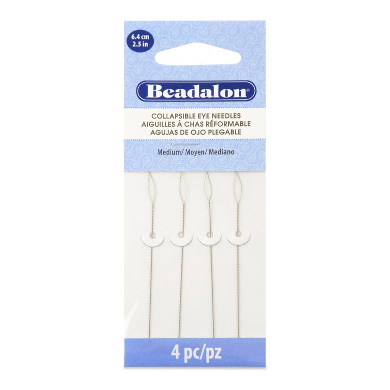 Beadalon Collapsible Eye Beading Needles, Medium 0.36 mm / .014 inches Diameter, 2.5 inches Length, 4 pc - Image 1