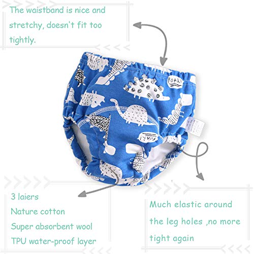 U0U Baby Boys 4 Pack Cotton Training Pants Toddler Potty Training Underwear for Boys Dinosaur Blue 2T - Image 3