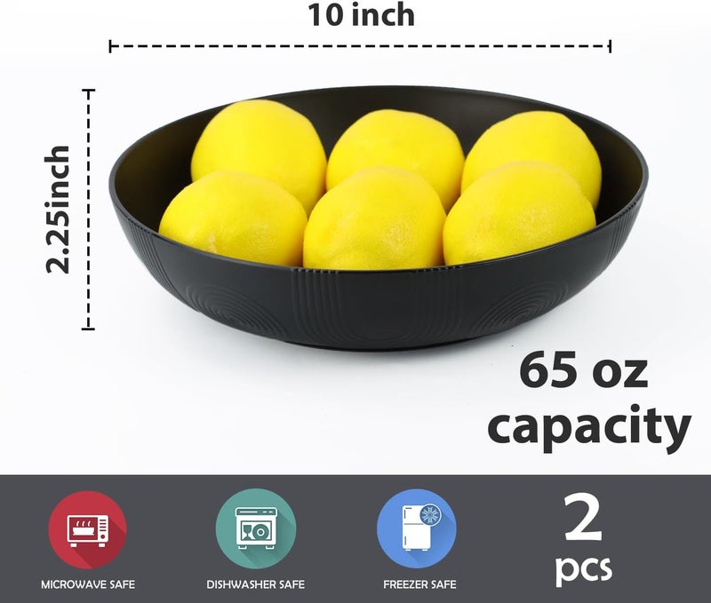 Wrova Large salad bowls65oz Salad bowls set of 2Unbreakable Plastic bowls Microwave  Dishwasher Safe BowlsWheat Straw Serving Bowls for Salad Cereal Fruit Dishwasher SafeBlack - Image 2