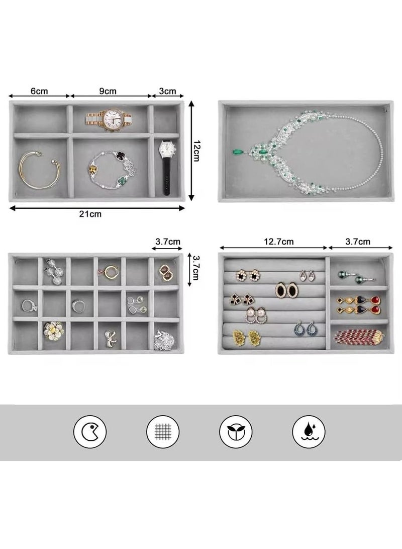 AMERTEER AMERTEER Jewelry Trays Organizer, Closet Drawer Accessories Tray Set of 4 Drawer Organizer for Earring, Ring, Gadgets & Cosmetics, Display Organizer Necklace Storage Showcase Bracelet Removable Tray  - Image 1
