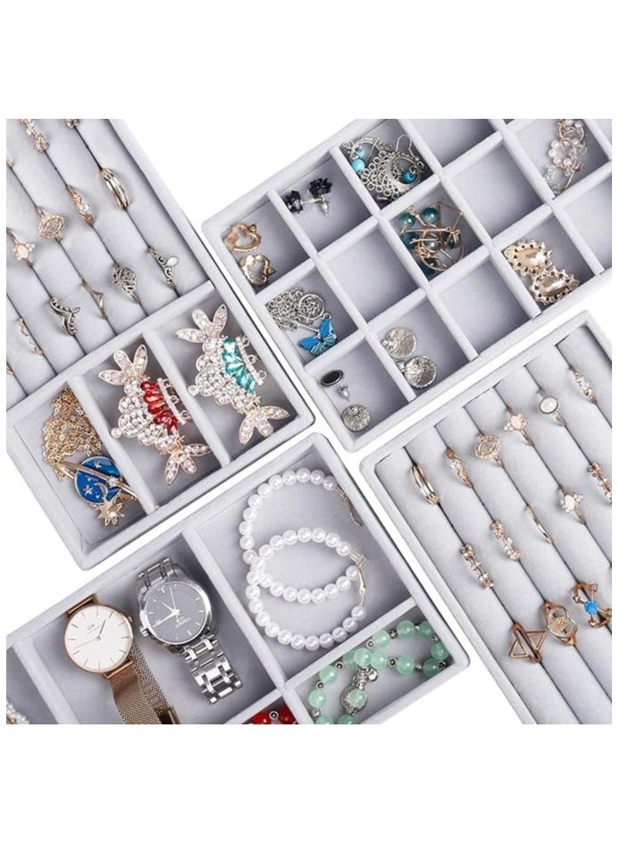 AMERTEER AMERTEER Jewelry Trays Organizer, Closet Drawer Accessories Tray Set of 4 Drawer Organizer for Earring, Ring, Gadgets & Cosmetics, Display Organizer Necklace Storage Showcase Bracelet Removable Tray  - Image 2