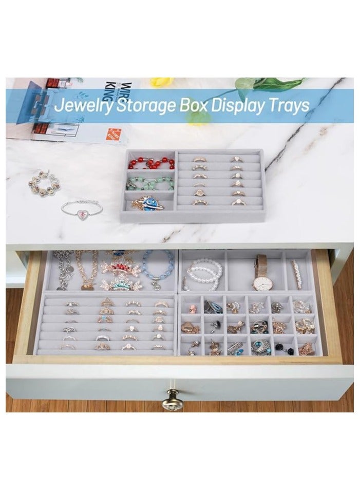 AMERTEER AMERTEER Jewelry Trays Organizer, Closet Drawer Accessories Tray Set of 4 Drawer Organizer for Earring, Ring, Gadgets & Cosmetics, Display Organizer Necklace Storage Showcase Bracelet Removable Tray  - Image 3
