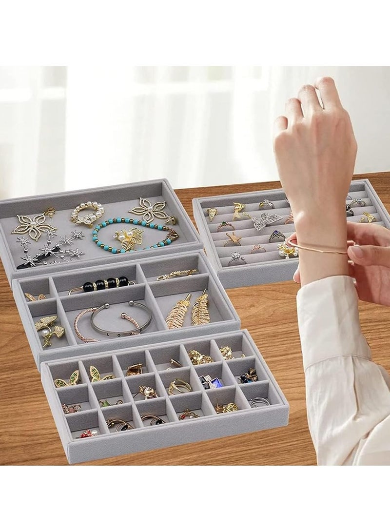 AMERTEER AMERTEER Jewelry Trays Organizer, Closet Drawer Accessories Tray Set of 4 Drawer Organizer for Earring, Ring, Gadgets & Cosmetics, Display Organizer Necklace Storage Showcase Bracelet Removable Tray  - Image 4