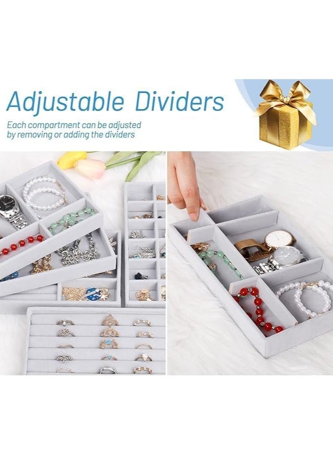 AMERTEER AMERTEER Jewelry Trays Organizer, Closet Drawer Accessories Tray Set of 4 Drawer Organizer for Earring, Ring, Gadgets & Cosmetics, Display Organizer Necklace Storage Showcase Bracelet Removable Tray  - Image 5