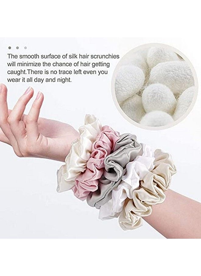 Fameza 5 Pcs Silk Scrunchies 100% Pure 19 Momme Mulberry Ponytail Holder Elastic Bobbles Hair Ties For Women Girls Hair Accessories  - Image 5