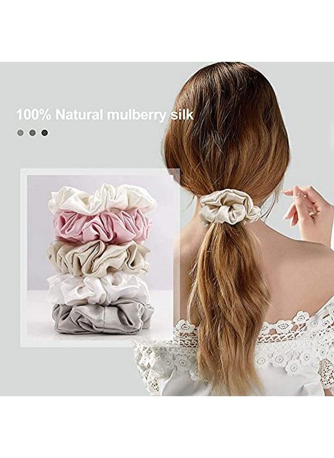 Fameza 5 Pcs Silk Scrunchies 100% Pure 19 Momme Mulberry Ponytail Holder Elastic Bobbles Hair Ties For Women Girls Hair Accessories  - Image 4