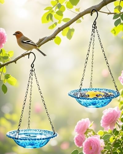 Aiqriwv 2 Pack Hanging Bird Baths and Feeders for Outdoors Plastic Bird Bath Bowl Hanging Feeder for Garden Yard DecorNature Blue - Image 1