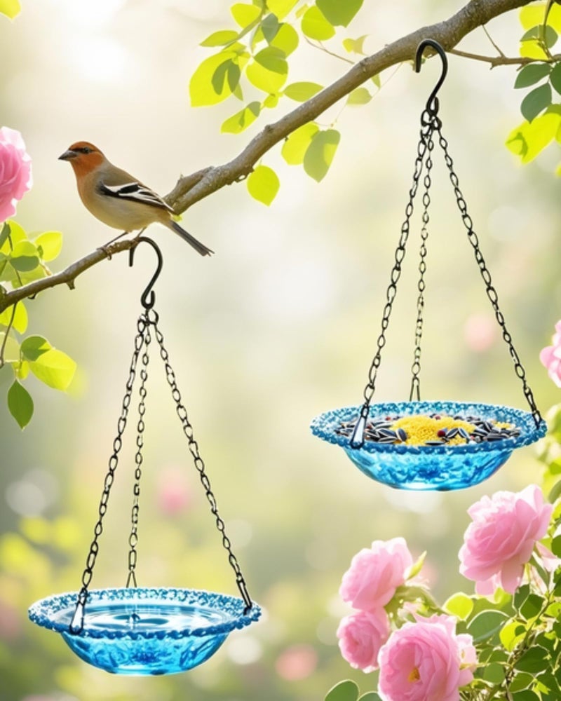 Aiqriwv 2 Pack Hanging Bird Baths and Feeders for Outdoors Plastic Bird Bath Bowl Hanging Feeder for Garden Yard DecorNature Blue - Image 2
