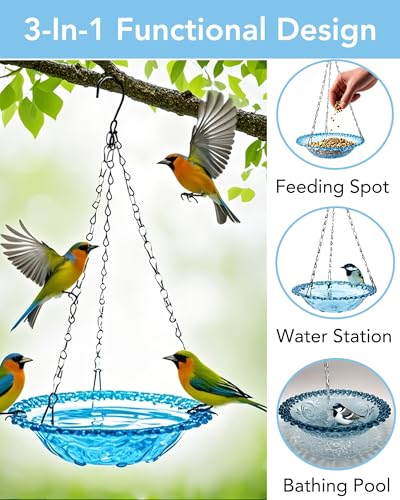 Aiqriwv 2 Pack Hanging Bird Baths and Feeders for Outdoors Plastic Bird Bath Bowl Hanging Feeder for Garden Yard DecorNature Blue - Image 3