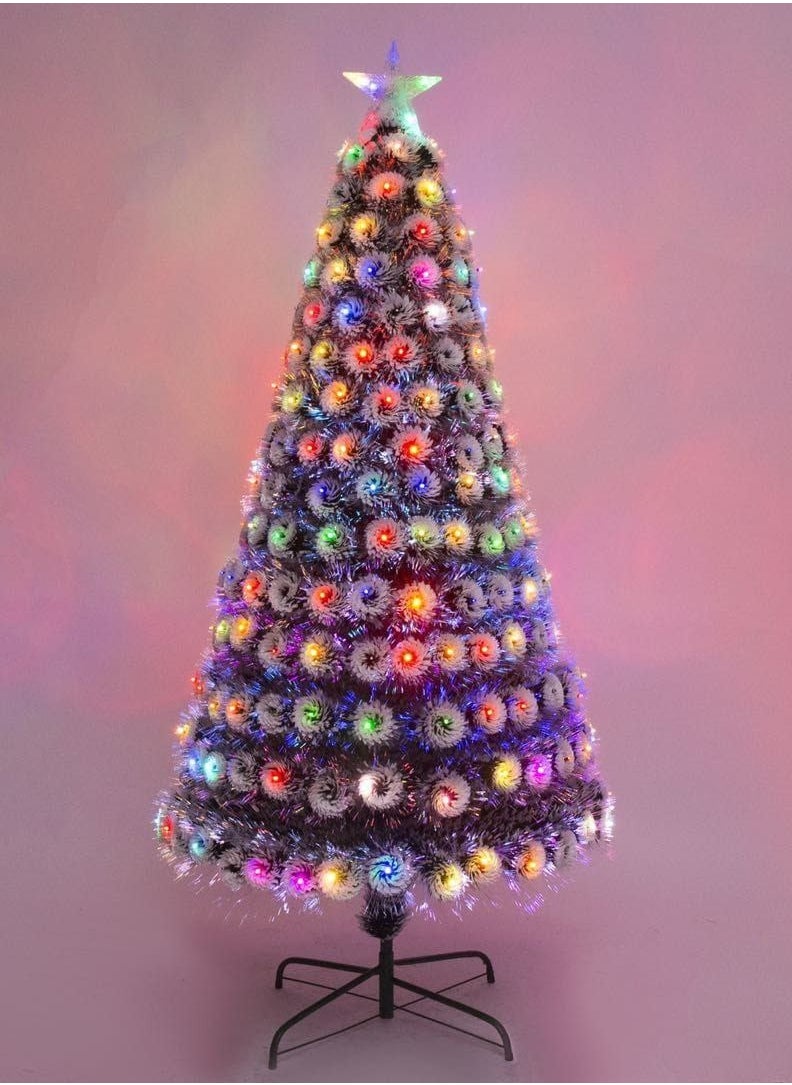 Generic Artificial Pre-lit Christmas Tree, White&Green 150 cm Fibre Optic & LED Lighting Indoor Holiday Decoration with Star Topper  - Image 1