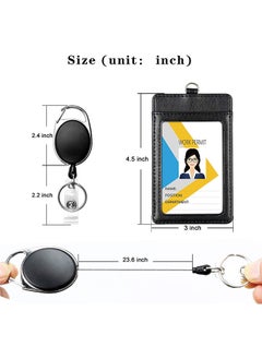 S-Color 2 Pcs Heavy Duty Retractable Reel Clips Set with Carabiner Clip Detachable Neck Lanyard Strap and Retractable Badge Reel ID Card Holders Vertical Leather ID Card Holder Black  - Image 4