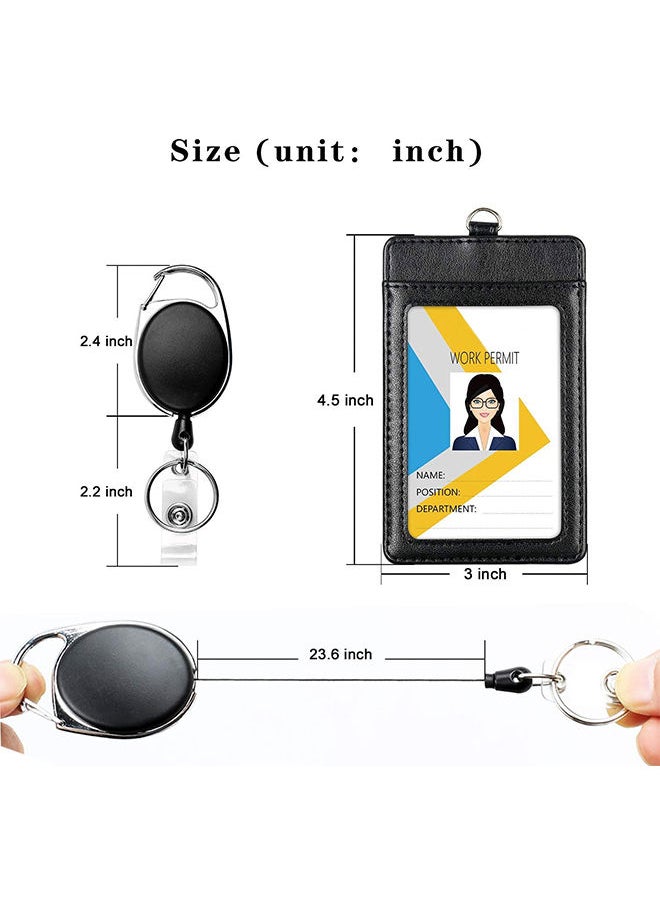 S-Color 2 Pcs Heavy Duty Retractable Reel Clips Set with Carabiner Clip Detachable Neck Lanyard Strap and Retractable Badge Reel ID Card Holders Vertical Leather ID Card Holder Black  - Image 4