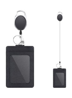 S-Color 2 Pcs Heavy Duty Retractable Reel Clips Set with Carabiner Clip Detachable Neck Lanyard Strap and Retractable Badge Reel ID Card Holders Vertical Leather ID Card Holder Black  - Image 2