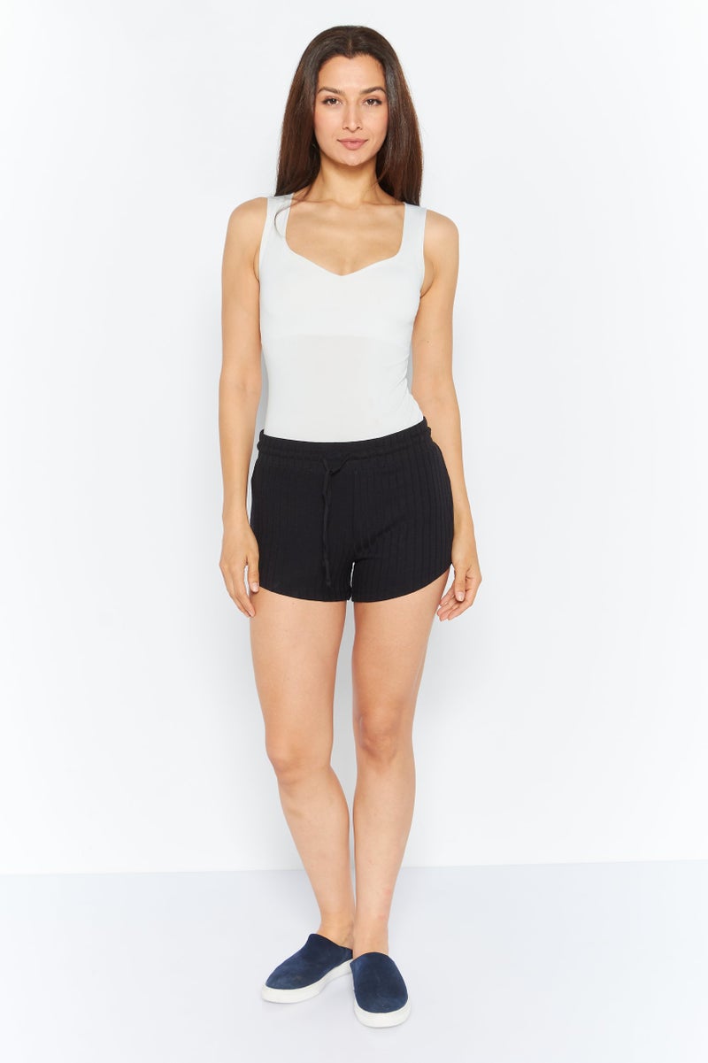 LUCKY BRAND Women Drawstring Plain Basic Shorts, Black - Image 2