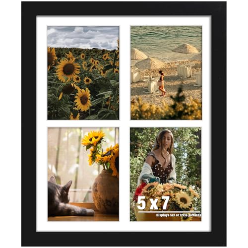 DUENPY 12x16 Picture Frame, 5x7 Collage Picture Frame, Displays Four 5x7 inch Photos, or 12x16 (Without Mat) for Available Horizontal Wall Mounting Display and Vertical, Black. - Image 1