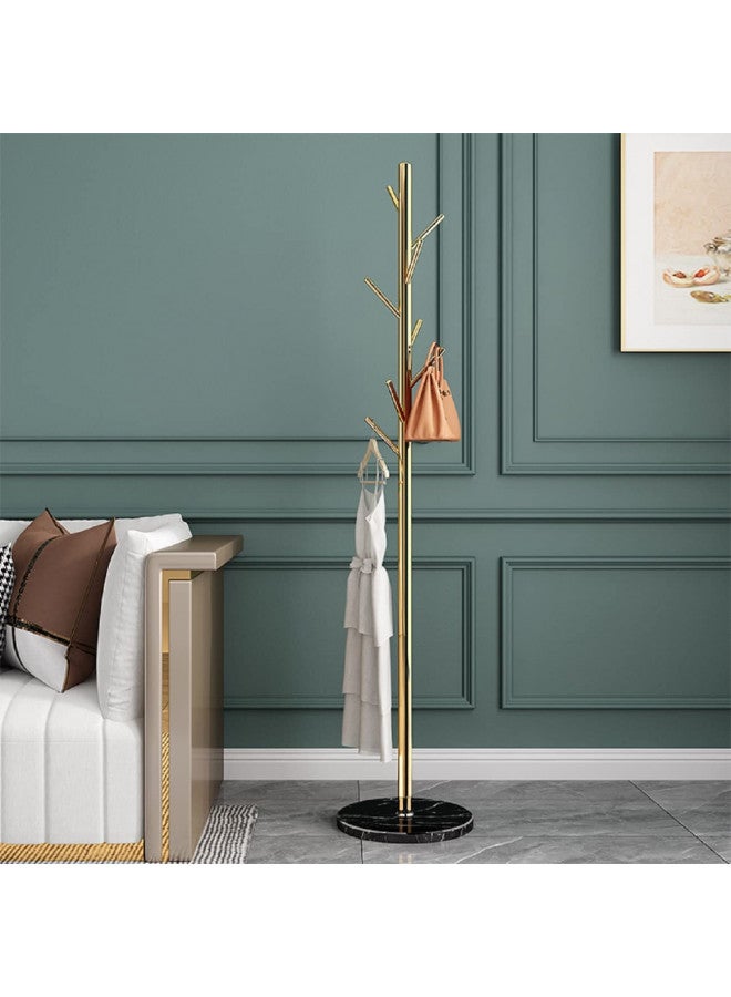 Jolitac Metal Coat Rack Stand Golden Satin Steel Finish Stable Marble Base, High-Grade with Hooks Metal Tree Hat & Coat Hanger Floor Free Standing Wall Bedroom Easy Assembly (Golden) - Image 3