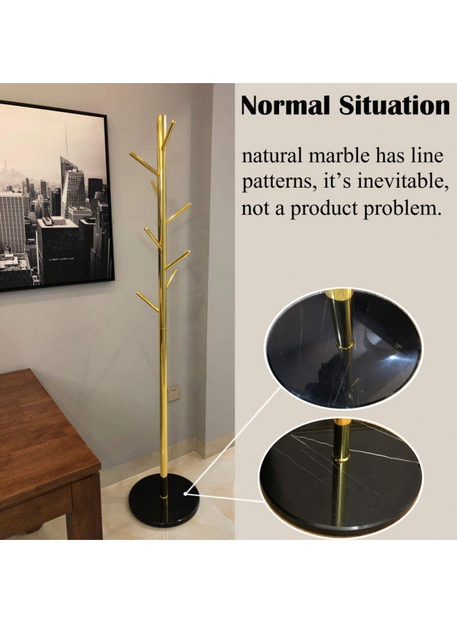 Jolitac Metal Coat Rack Stand Golden Satin Steel Finish Stable Marble Base, High-Grade with Hooks Metal Tree Hat & Coat Hanger Floor Free Standing Wall Bedroom Easy Assembly (Golden) - Image 4