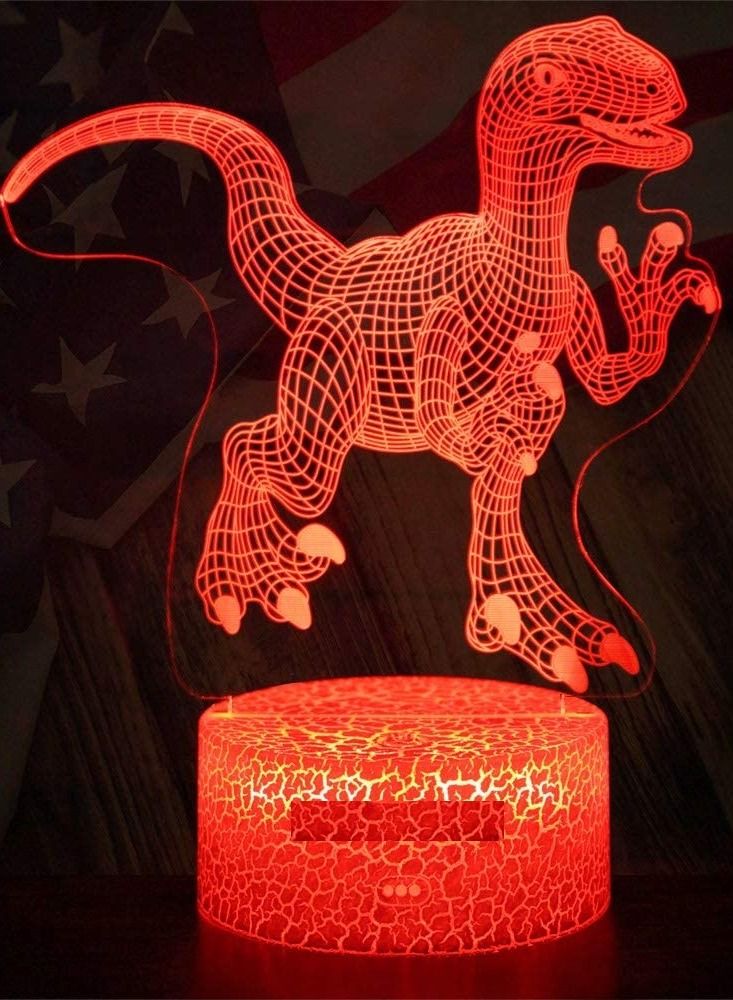 althiqahkey (Raptor) - Dinosaur Night Lights for Kids Christmas Gift Birthday Indoraptor Toy 3D Illusion Lamp Animal Light Led Lamp Gifts for Baby Home Decor Office Bedroom Party Supply Decoration 7 Colour - Image 4