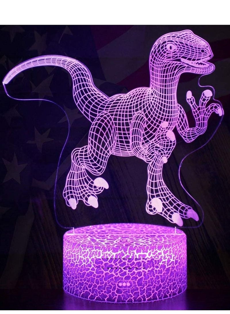 althiqahkey (Raptor) - Dinosaur Night Lights for Kids Christmas Gift Birthday Indoraptor Toy 3D Illusion Lamp Animal Light Led Lamp Gifts for Baby Home Decor Office Bedroom Party Supply Decoration 7 Colour - Image 1