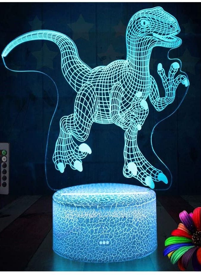 althiqahkey (Raptor) - Dinosaur Night Lights for Kids Christmas Gift Birthday Indoraptor Toy 3D Illusion Lamp Animal Light Led Lamp Gifts for Baby Home Decor Office Bedroom Party Supply Decoration 7 Colour - Image 2