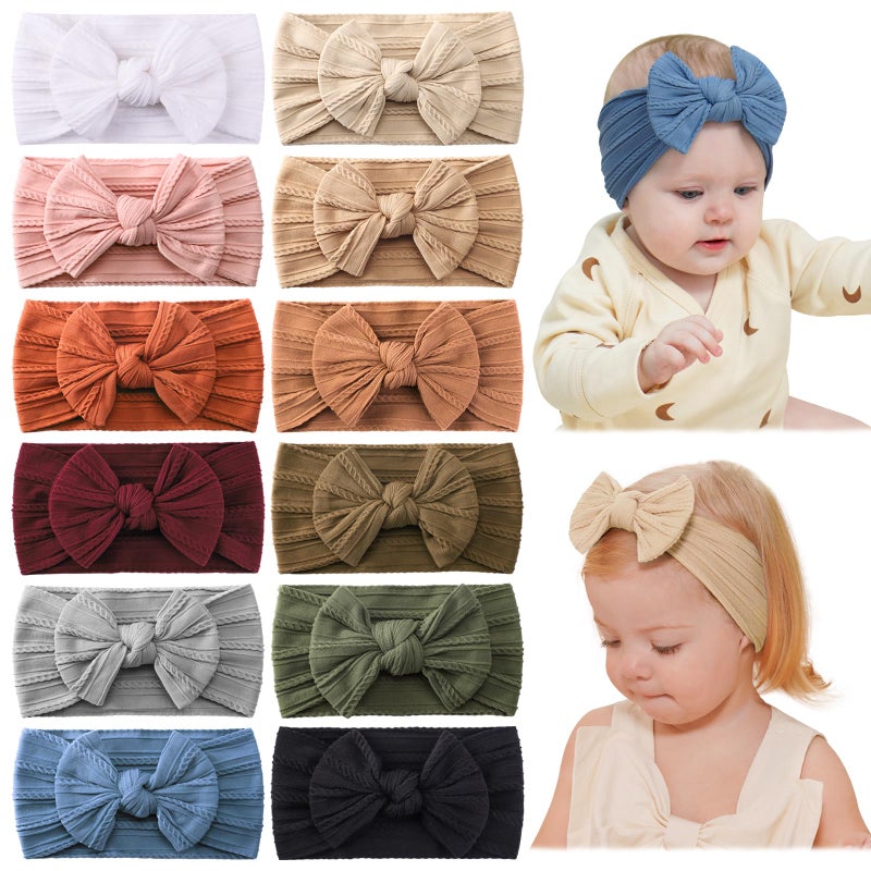 jollybows 12pcs Nylon Headbands for Baby Girls Infant Baby Bows Newborn Hairbands Toddler Hair Bow Elastics Head Wraps - Image 1