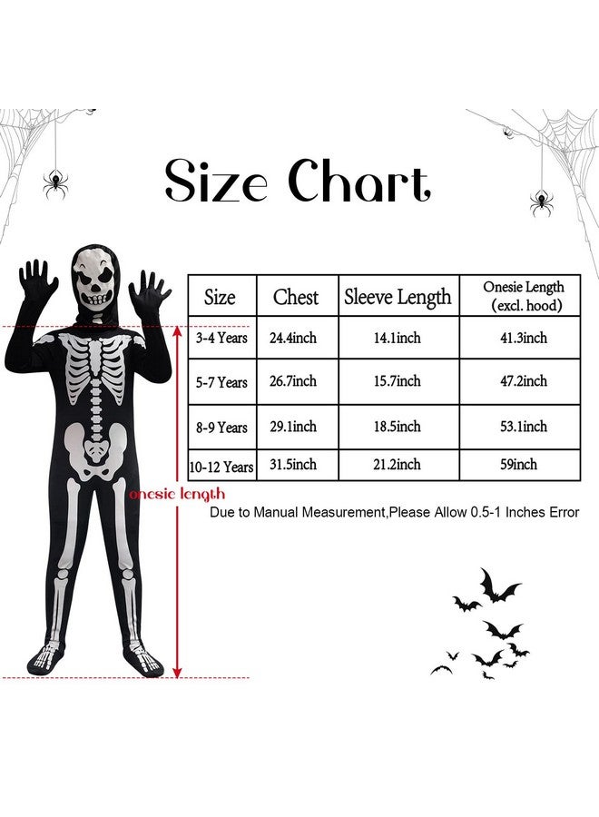 FAYBOX FAYBOX Skeleton Costume Glow in The Dark for Kids Toddler, Halloween Fortnite Onesie for Boy Girls with Pumpkin Candy Bag(3-4)  - Image 3